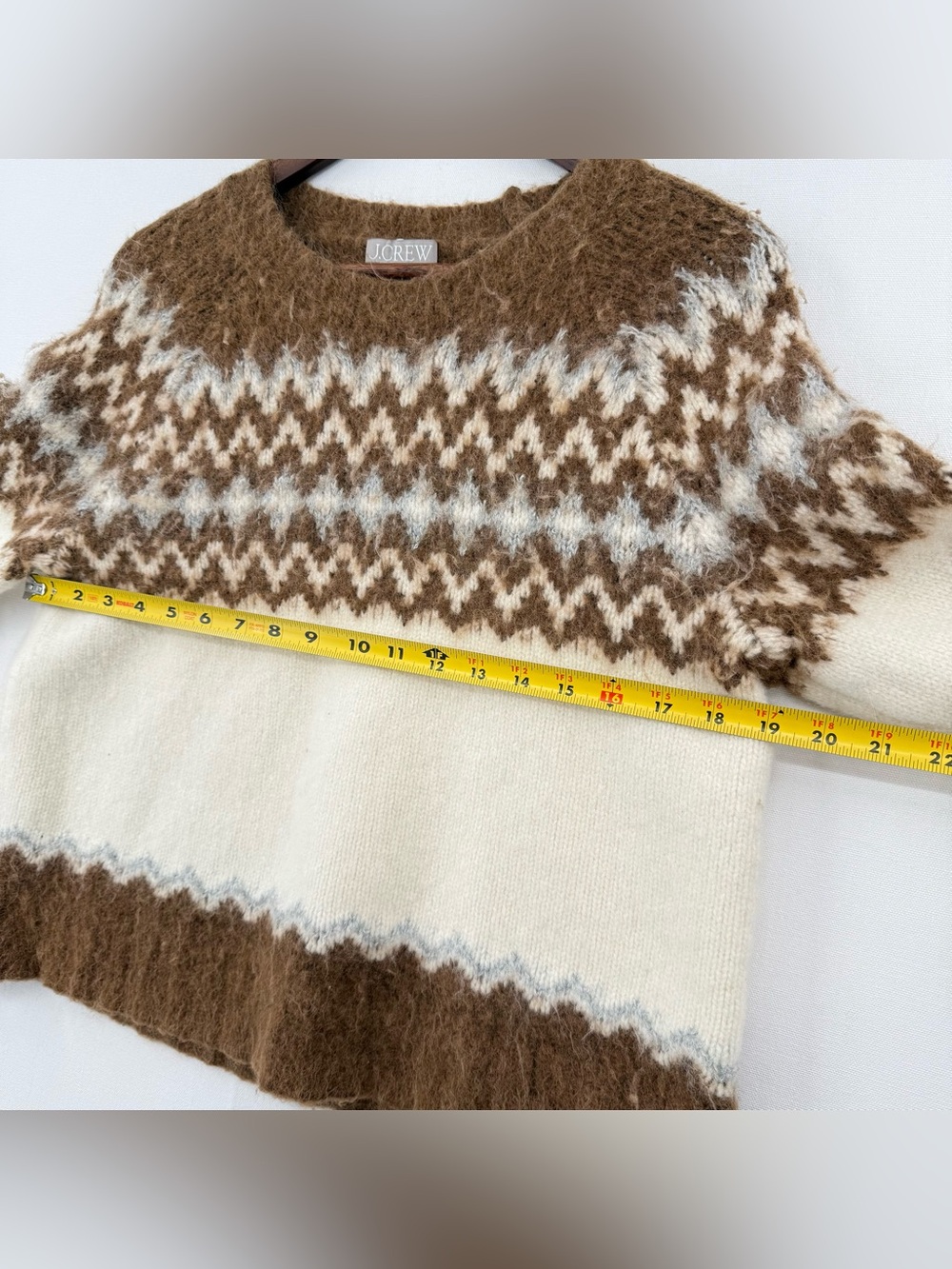J.Crew Alpaca Wool Blend Fair Isle Sweater Women’s XL Brown Cream Boho Cozy - Picture 10 of 10